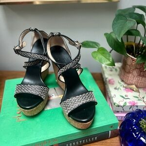 Jimmy Choo Black Patterned Women's Wedge Sandals